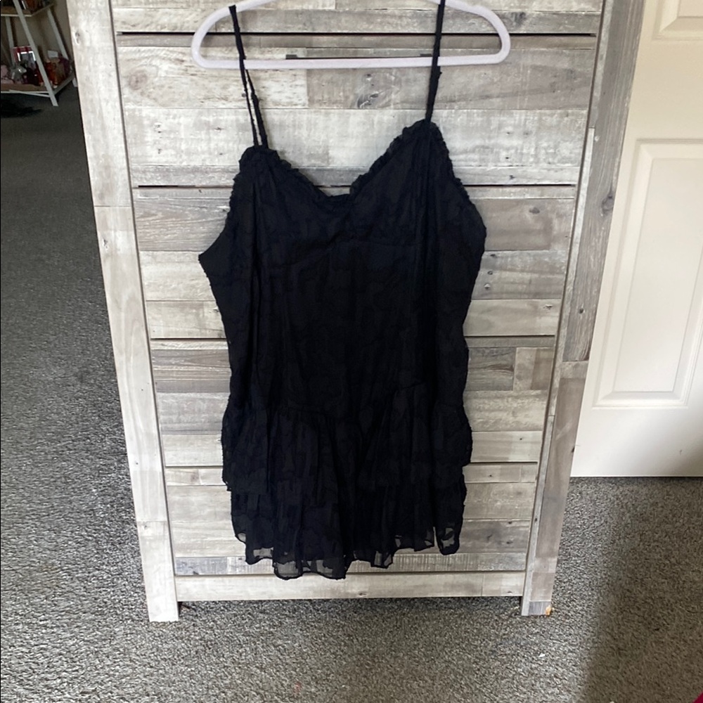 Women's Black Spaghetti Strap Tiered Dress